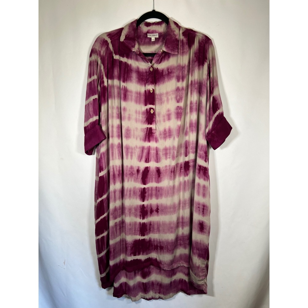 The Odells Womens Purple Tie Dye Button Front Midi Shirt Dress Pockets XS